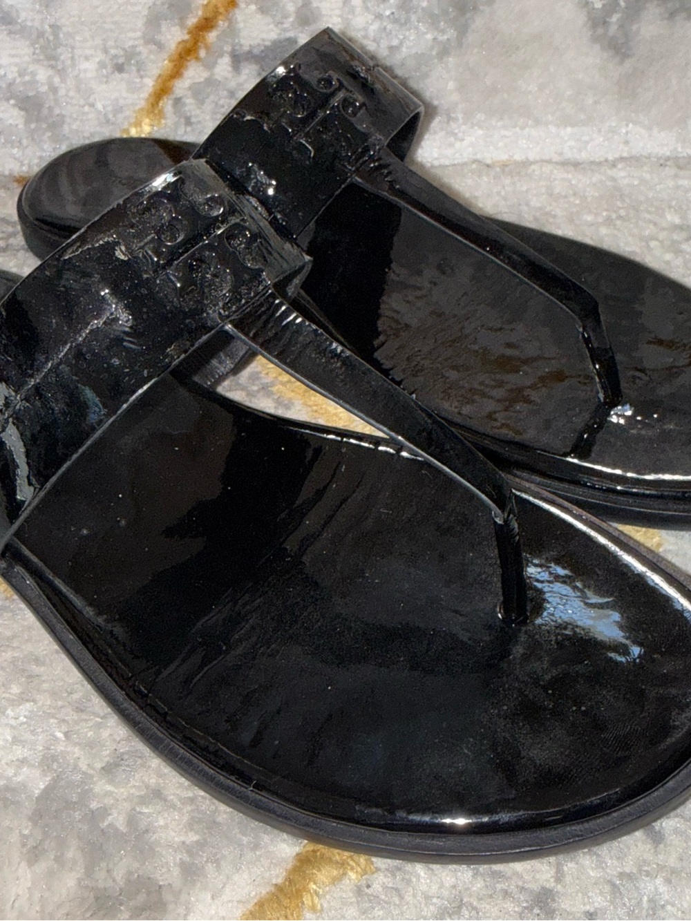 Tory Burch Patent Black Thong Sandals